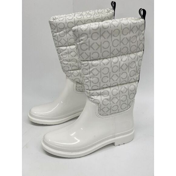 Calvin Klein Women's Suli Tall Logo Nylon Lug Sole Rain Boots - White 5M - Picture 2 of 7